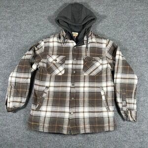 Red Head Jacket Mens Size L Brown Plaid Quilted Hooded Flannel Shacket Outdoor